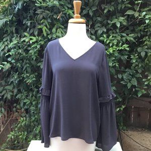 Loft Charcoal Grey Long Sleeve V-Neck Blouse S